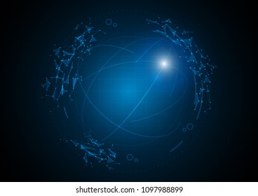 Polygonal spreading on circuit line, Technology abstract, Sci-fi and communication concept, Vector illustration background.