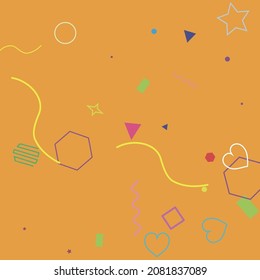 Polygonal Square Pastel Hearts Orange Wave Red Hipster Background. Violet Colorful Stars Bright Circle Ring Green Geometry Illustration. Zigzag Simple Blue Pink Rectangle Oval Yellow Background.