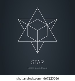 Polygonal Star with cube inside, Modern stylish logo. Design element. Vector low poly logotype template.