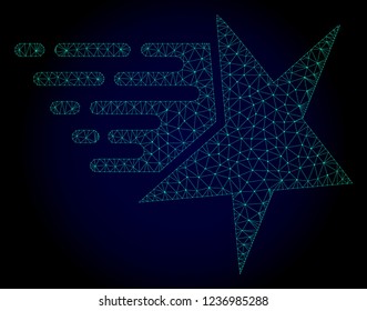Polygonal star illustration with fast speed effect. Abstract mesh lines, triangles and points on dark background with star designed for modern abstract with symbols of speed, rush, progress, energy.