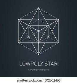 Polygonal Star, Modern stylish logo. Design element with triangles and nodes. Vector low poly logotype template.