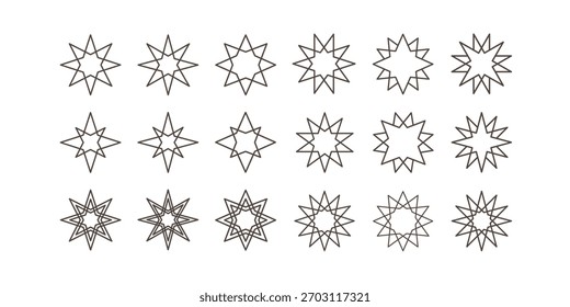 Estrella poligonal. Conjunto de estrella geométrica para la decoración del año Nuevo. Signo de diseño lineal moderno. Decoración de Navidades.