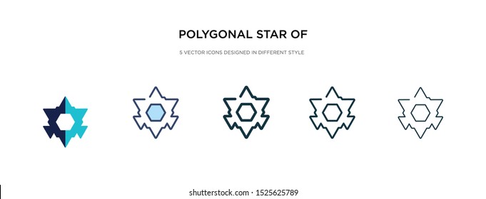 polygonal star of six points icon in different style vector illustration. two colored and black polygonal star of six points vector icons designed in filled, outline, line and stroke style can be
