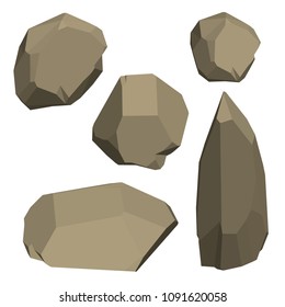 Polygonal stone set. Isolated on white background. 3d Vector illustration. Isometric view.