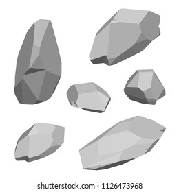 Polygonal stone set. Isolated on white background. 3d Vector illustration. Isometric view.