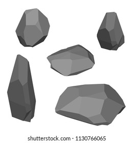 Polygonal stone set. Isolated on white background. 3d Vector illustration. Isometric view.