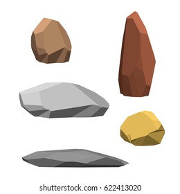 Polygonal stone set. Isolated on white background.3d Vector illustration.