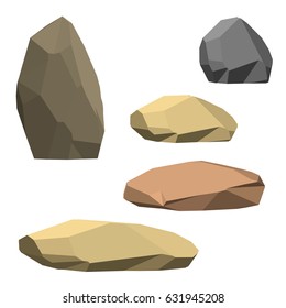 Polygonal stone set. Isolated on white background.3d Vector illustration.
