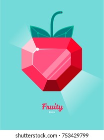 Polygonal strawberry icon or fruit candy. Fruit is like a precious stone or a piece of ice