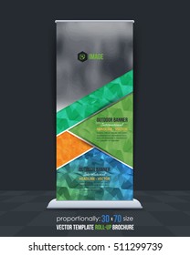 Polygonal Style Advertising Roll Up Banner Vector Background. Business Roll-up Cover Design with Image Add Feature, Print Ready Flat Style Rollup Ad or Website Vertical Low Poly Banners Template