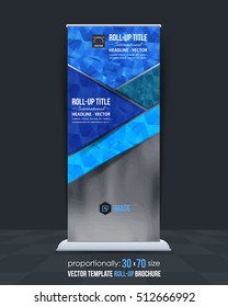 Polygonal Style Advertising Roll Up Banner Vector Background. Business Roll-up Cover Design with Image Add Feature, Print Ready Flat Style Rollup Ad or Website Vertical Low Poly Banners Template