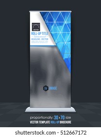 Polygonal Style Advertising Roll Up Banner Vector Background. Business Roll-up Cover Design with Image Add Feature, Print Ready Flat Style Rollup Ad or Website Vertical Low Poly Banners Template