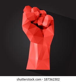 Polygonal style clenched fist on a dark background