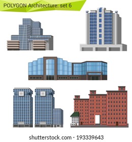 Polygonal style commercial property set. City design elements.  Polygon architecture collection.