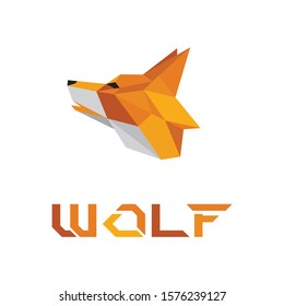 Polygonal Style Illustration fox wolf .design lowpoly orange . head logo