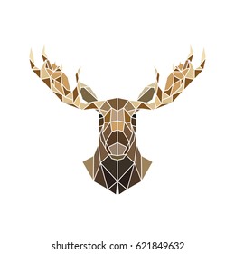 Polygonal style, moose face wild animal. Zoo portrait head. Vector illustration. 