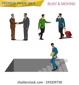 Polygonal style people on the move set.  Polygon people collection.