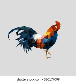 Polygonal style Rooster of geometric shapes. Chinese New Year 2017. Polygonal design for  Christmas calendar, postcards, flyers. Vector abstract illustration