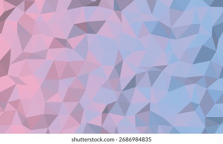 El estilo poligonal muestra un patrón teselado con Formas triangulares, que ofrece un diseño abstracto geométrico contemporáneo con tonos rosas y azules que crean Gradientes suaves.
