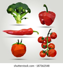Polygonal style vegetables on a light background