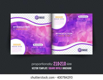 Polygonal Style Violet Colors Business Square Bi-Fold Brochure Design. Corporate Leaflet, Cover Template