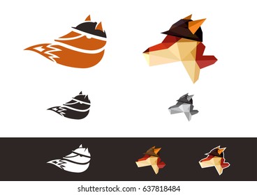 Polygonal and stylized fox with hat icon, logo.
