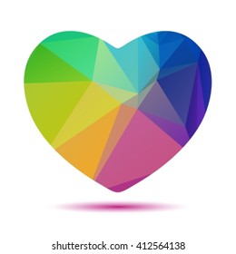 Polygonal stylized heart isolated on a white background.