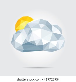 Polygonal Sun Cloud, Weather Icon in Vector