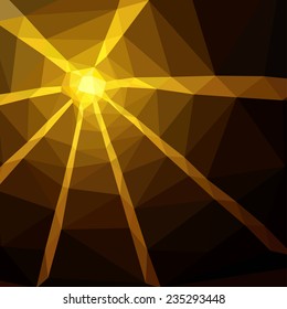 Polygonal Sun with Rays. Triangle Abstract Background. Vector Pattern of Geometric Shapes