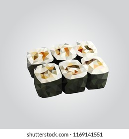 Polygonal sushi roll. Geometric japanese food restaurant menu