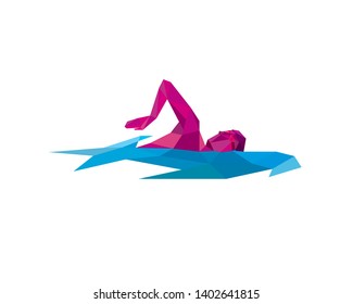 Polygonal Swimming Man in The Pool Art