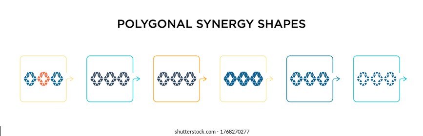 Polygonal synergy shapes vector icon in 6 different modern styles. Black, two colored polygonal synergy shapes icons designed in filled, outline, line and stroke style. Vector illustration can be