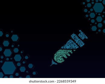 polygonal syringe half full made from blue hexagons with a hologram glitch effect
