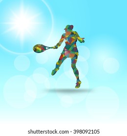 Polygonal Tennis Sport with Shiny Background, Vector geometric illustration