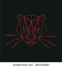 Polygonal tiger. Head or mask of a tiger. Chinese tiger. Big cat. Pantera. New year 2022. Red lines. Can be used as a logotipe. Available in eps also. 