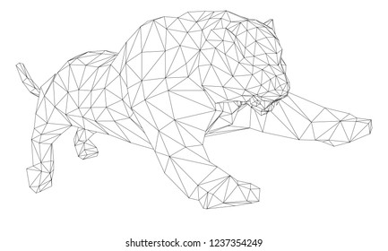 Polygonal tiger in a jump. 3D Vector illustration.