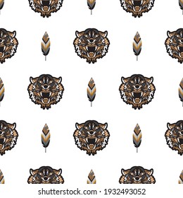 Polygonal Tiger Seamless Pattern Black and White Vector