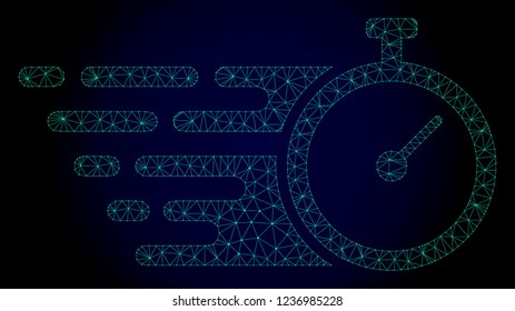 Polygonal time tracker illustration with fast speed effect. Abstract mesh lines, triangles and points on dark background with time tracker designed for modern abstraction with symbols of speed, rush,