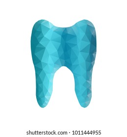 Polygonal tooth abstract illustration, isolated on white background. Dental and orthodontics medical concept. Low poly wireframe design, geometry triangle, lines