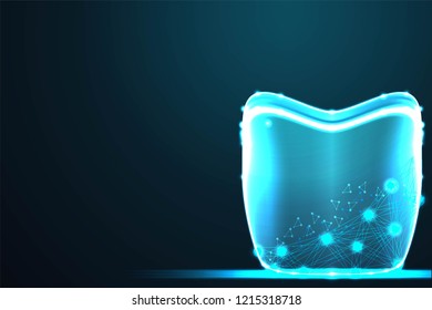 Polygonal tooth. Dental concept. Vector mesh spheres from flying debris.Abstract wire low poly, Polygonal wire frame mesh .illustration and background