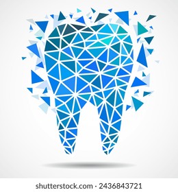 Polygonal tooth isolated on white background. Dental and orthodontics medical concept. Low poly style, vector illustration