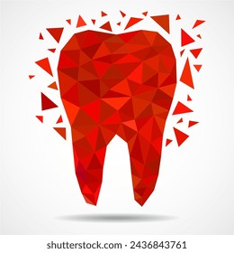 Polygonal tooth isolated on white background. Dental and orthodontics medical concept. Low poly style, vector illustration