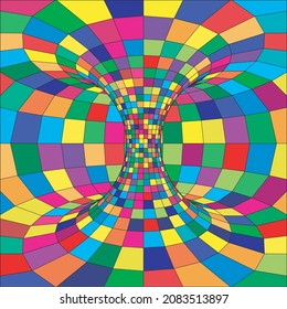 Polygonal torus of multicolored squares with diminishing perspective. Colorful vector illustration