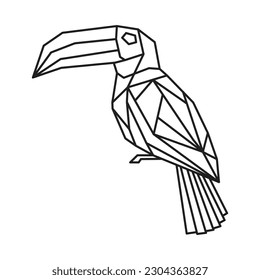Polygonal Toucan. Geometric line animal. Vector illustration.