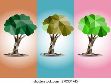 Polygonal tree. Abstract vector Illustration . Logo design . background low poly style . low poly tree 3d . design banner . Vector illustration
