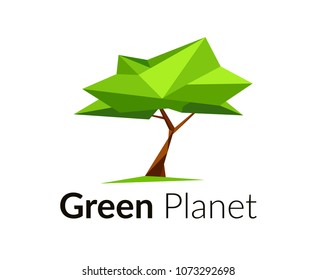 Polygonal tree. Summer, spring. Can be used as logo, logotype, emblem, corporate sign for ecological, environmental company / business. T-shirt print, poster, brochure. Trendy, modern design