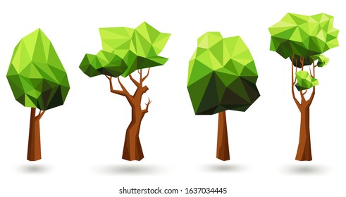 Polygonal trees set isolated on white background.