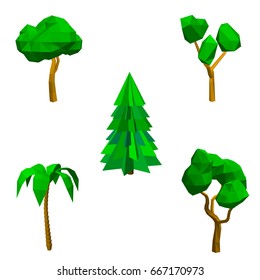 Polygonal trees set. Isolated on white background.3d Vector illustration.