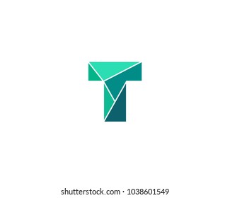Polygonal trend letter T logotype. Color vector logo. Universal segment font element symbol.