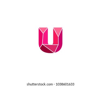 Polygonal trend letter U logotype. Color vector logo. Universal segment font element symbol.